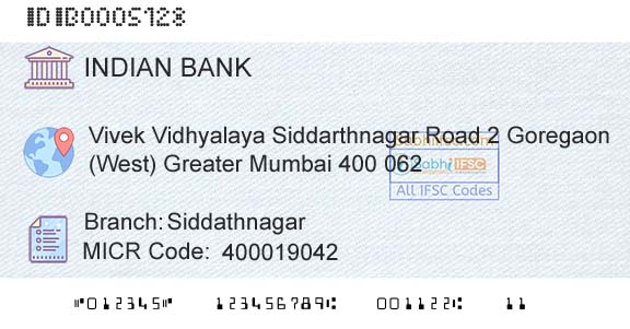 Indian Bank SiddathnagarBranch 