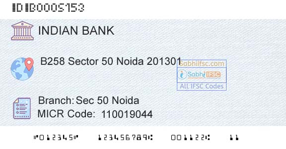 Indian Bank Sec 50 NoidaBranch 