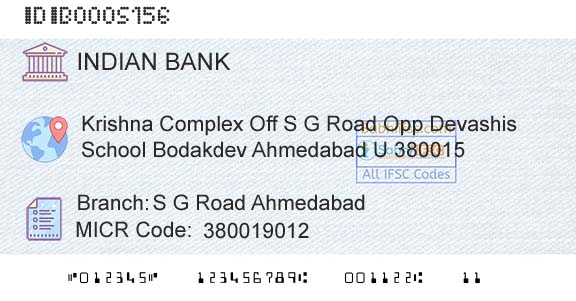 Indian Bank S G Road Ahmedabad Branch 