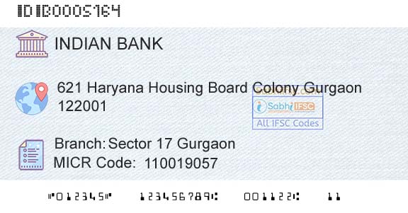 Indian Bank Sector 17 GurgaonBranch 
