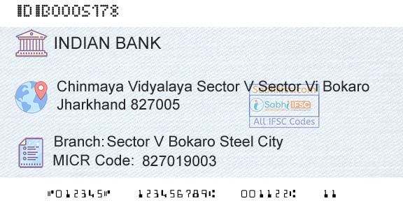 Indian Bank Sector V Bokaro Steel CityBranch 