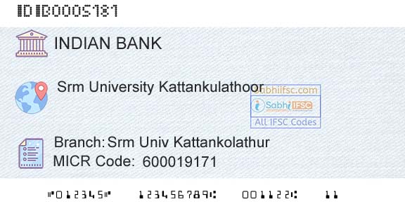 Indian Bank Srm Univ KattankolathurBranch 