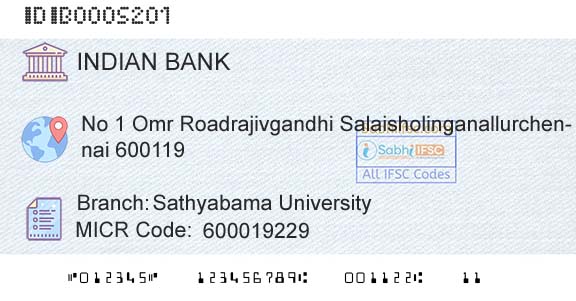 Indian Bank Sathyabama UniversityBranch 