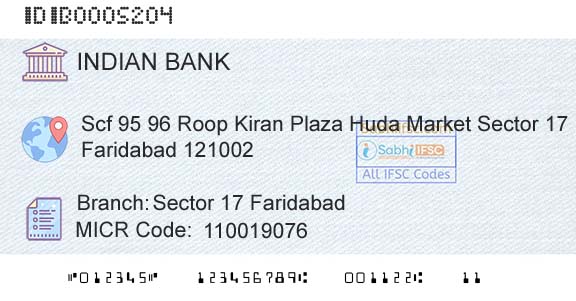Indian Bank Sector 17 FaridabadBranch 