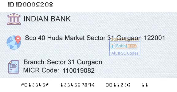 Indian Bank Sector 31 GurgaonBranch 