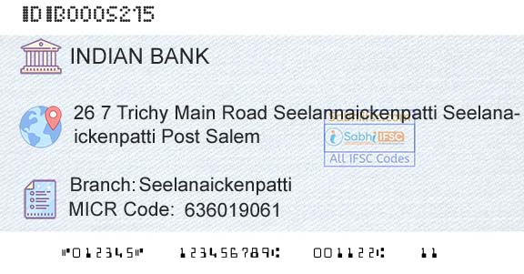 Indian Bank SeelanaickenpattiBranch 