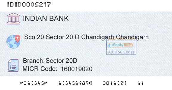 Indian Bank Sector 20dBranch 