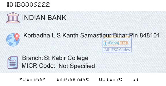 Indian Bank St Kabir CollegeBranch 