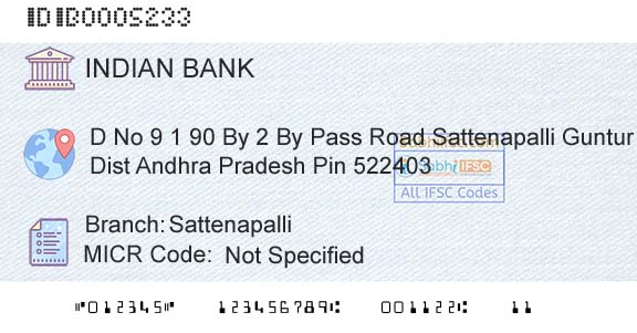 Indian Bank SattenapalliBranch 
