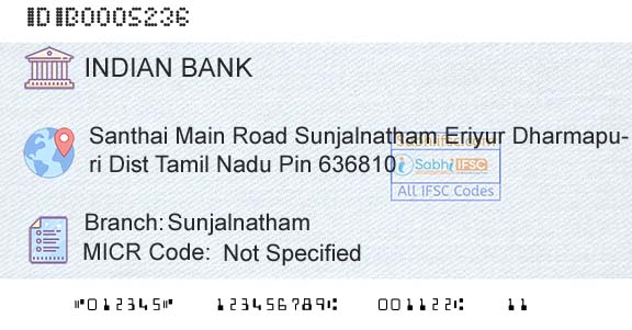 Indian Bank SunjalnathamBranch 