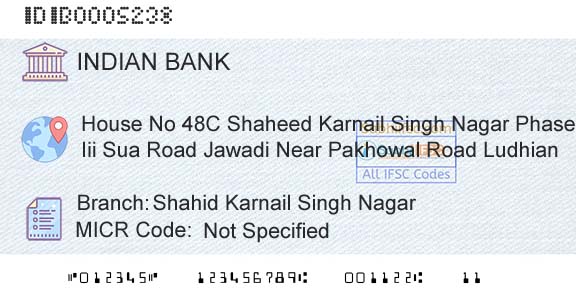 Indian Bank Shahid Karnail Singh NagarBranch 