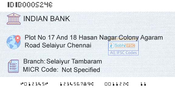 Indian Bank Selaiyur TambaramBranch 
