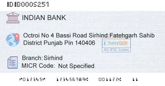 Indian Bank SirhindBranch 