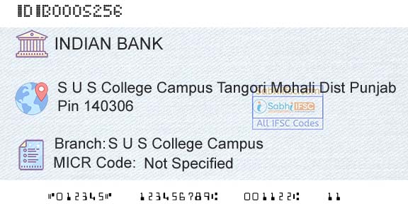 Indian Bank S U S College CampusBranch 
