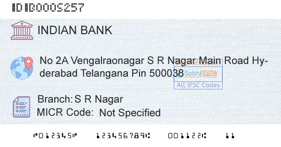 Indian Bank S R NagarBranch 