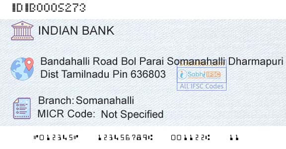 Indian Bank SomanahalliBranch 