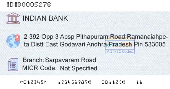 Indian Bank Sarpavaram RoadBranch 
