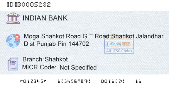 Indian Bank ShahkotBranch 