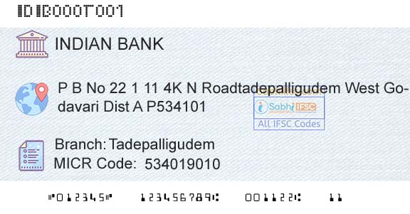 Indian Bank TadepalligudemBranch 