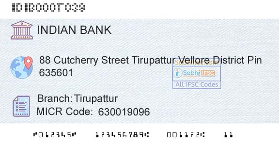 Indian Bank TirupatturBranch 