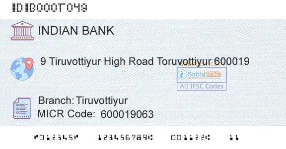 Indian Bank TiruvottiyurBranch 