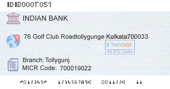 Indian Bank TollygunjBranch 