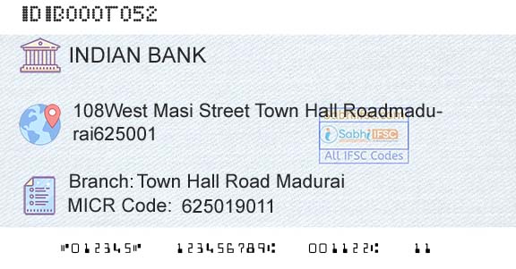 Indian Bank Town Hall Road Madurai Branch 
