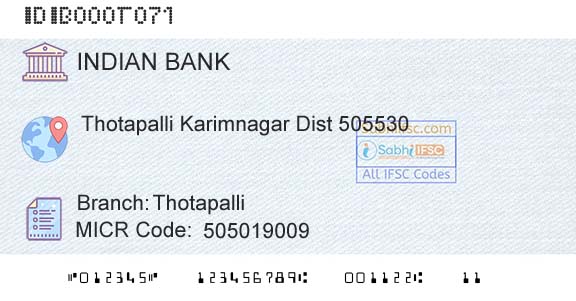 Indian Bank ThotapalliBranch 