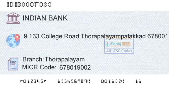 Indian Bank ThorapalayamBranch 
