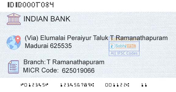 Indian Bank T RamanathapuramBranch 