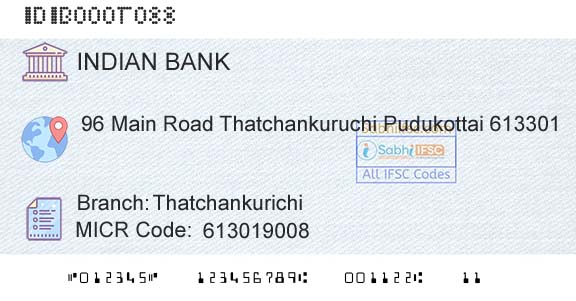 Indian Bank ThatchankurichiBranch 