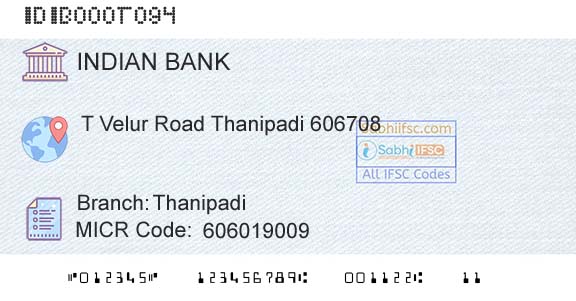 Indian Bank ThanipadiBranch 