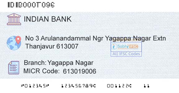 Indian Bank Yagappa NagarBranch 