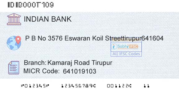 Indian Bank Kamaraj Road Tirupur Branch 
