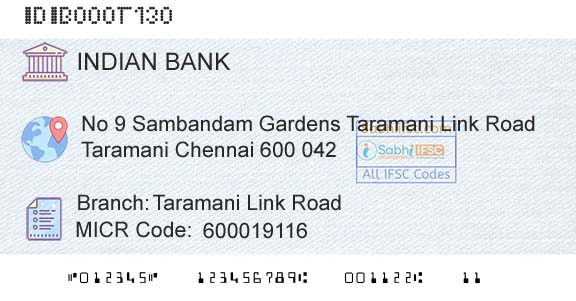 Indian Bank Taramani Link RoadBranch 