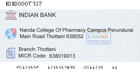 Indian Bank ThottaniBranch 