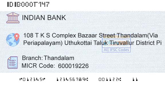 Indian Bank ThandalamBranch 