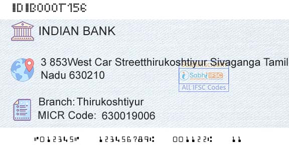 Indian Bank ThirukoshtiyurBranch 