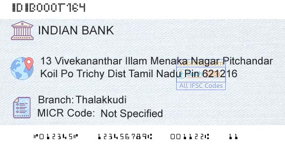 Indian Bank ThalakkudiBranch 