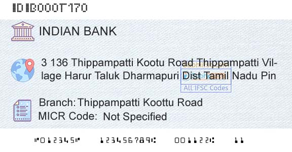 Indian Bank Thippampatti Koottu RoadBranch 