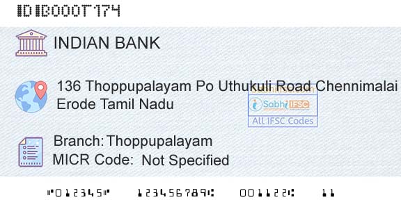 Indian Bank ThoppupalayamBranch 