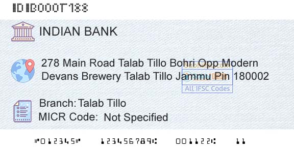 Indian Bank Talab TilloBranch 