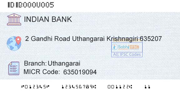 Indian Bank UthangaraiBranch 
