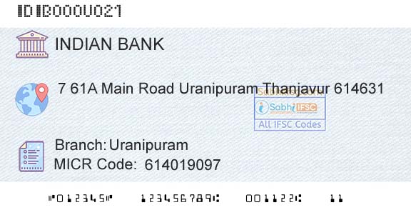 Indian Bank UranipuramBranch 