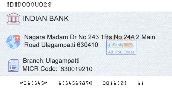Indian Bank UlagampattiBranch 