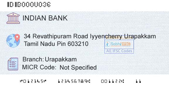 Indian Bank UrapakkamBranch 