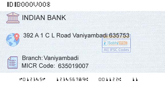 Indian Bank VaniyambadiBranch 