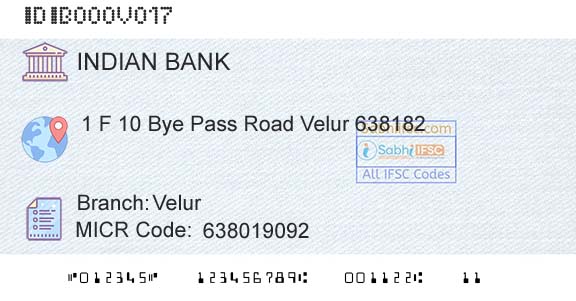 Indian Bank VelurBranch 