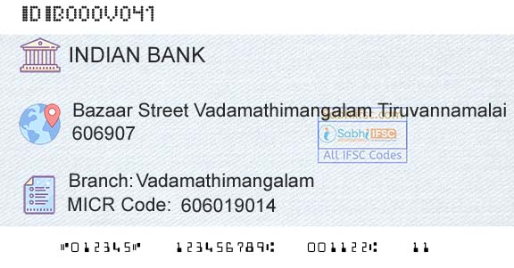 Indian Bank VadamathimangalamBranch 