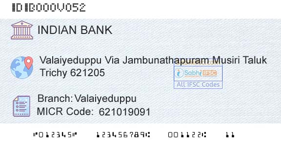 Indian Bank ValaiyeduppuBranch 